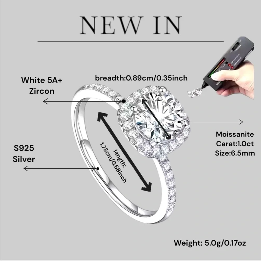 Silver Ring with White Zircon Solitaire  New with Tags